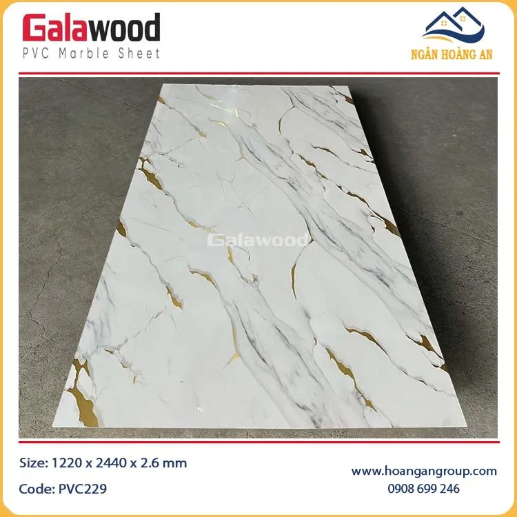 Tấm Ốp Tường PVC Giả Đá Dát Vàng Galawood PVC229 Tấm Ốp Tường PVC Giả Đá Dát Vàng Galawood PVC229