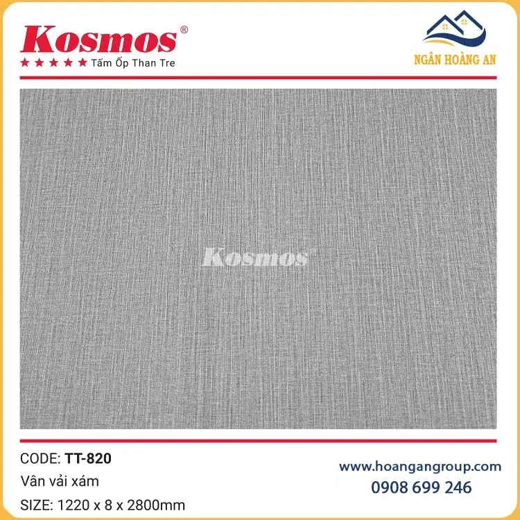 Tấm Ốp Đa Năng Than Tre Kosmos TT-820 Vân Vải Xám Tấm Ốp Đa Năng Than Tre Kosmos TT-820 Vân Vải Xám