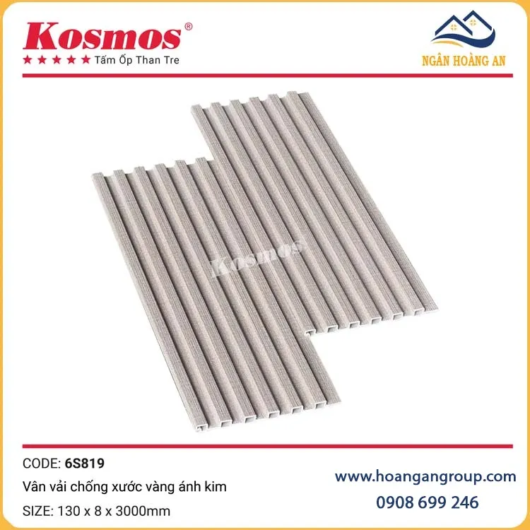 Tấm Ốp Lam Sóng Than Tre Kosmos 6S819 Vân Vải Vàng Ánh Kim