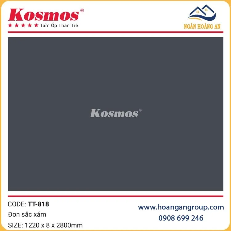 Ốp Tường Tấm Ốp Than Tre Đơn Sắc Xám Kosmos TT-818