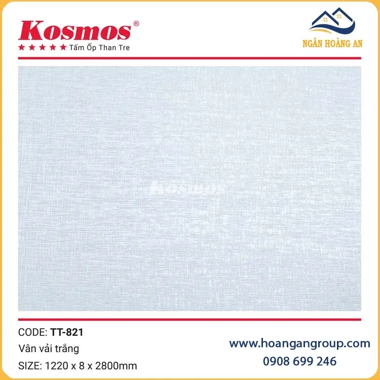 Tấm Ốp Tường Sợi Than Tre Kosmos Vân Vải Trắng TT-821