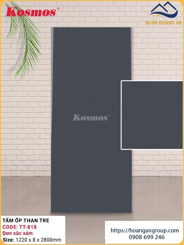 Ốp Tường Tấm Ốp Than Tre Đơn Sắc Xám Kosmos TT-818
