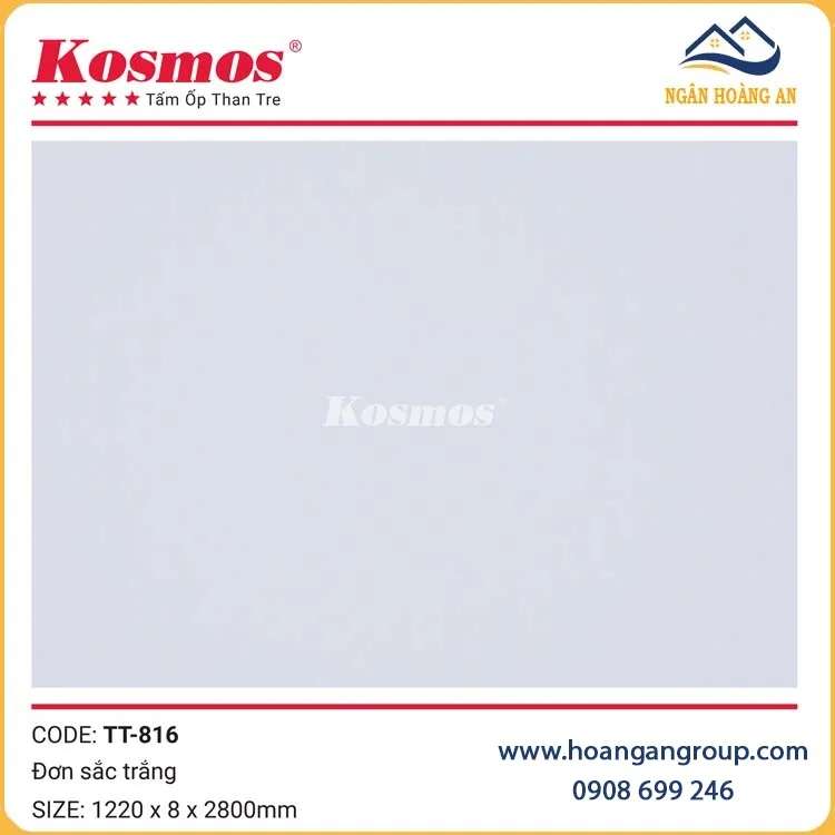 Tấm Ốp Tường Than Tre Đơn Sắc Trắng Kosmos TT-816