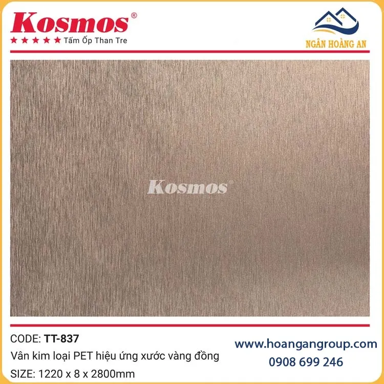 Tấm Ốp Tường Than Tre Kosmos Vân Kim Loại PET Xước Vàng Đồng TT-837 Tấm Ốp Tường Than Tre Kosmos Vân Kim Loại PET Xước Vàng Đồng TT-837