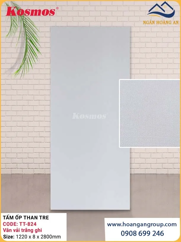 Ốp Tường Tấm Ốp Than Tre Vân Vải Trắng Ghi Kosmos TT-824 Ốp Tường Tấm Ốp Than Tre Vân Vải Trắng Ghi Kosmos TT-824