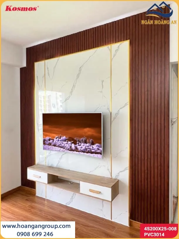 Thi Công Tấm PVC Giả Đá Vách Tivi Tạo Điểm Nhấn Cho Phòng Khách Thi Công Tấm PVC Giả Đá Vách Tivi Tạo Điểm Nhấn Cho Phòng Khách