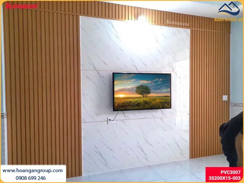 Thi Công Ốp Tường PVC Giả Đá Kết Hợp Lam Sóng Sự Kết Hợp Độc Đáo