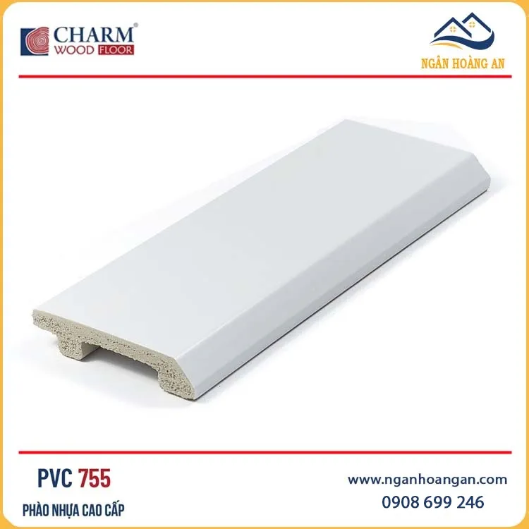 Phào Len Chân Tường Nhựa Màu Trắng Charmwood PVC755 Cao 75mm