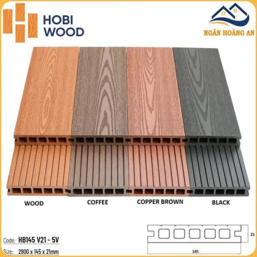 Sàn  Ngoài Trời HobiWood 5 Lỗ Vuông HB145 V21-5V