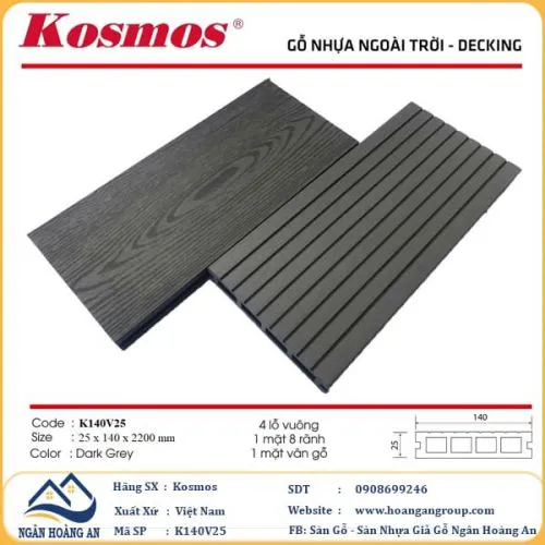 Sàn Gỗ Nhựa Ngoài Trời Kosmos K140V25 Dark Grey
