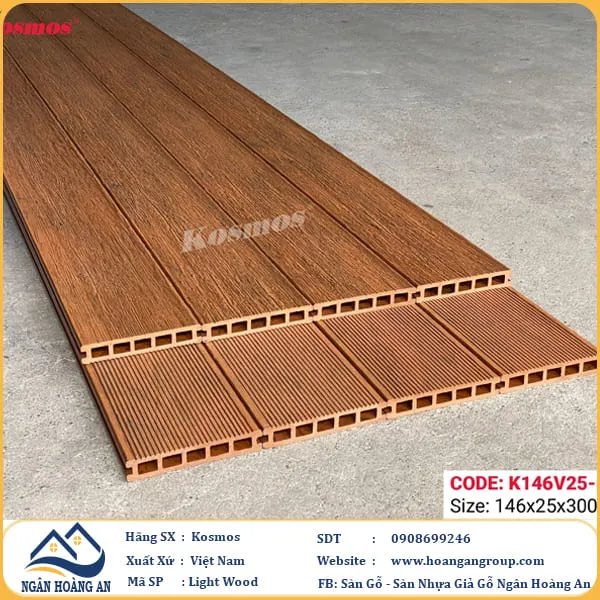 Sàn Gỗ Nhựa Ngoài Trời Kosmos 5 Lỗ Vuông Vân Tự Nhiên 3D K146V25 Sàn Gỗ Nhựa Ngoài Trời Kosmos 5 Lỗ Vuông Vân Tự Nhiên 3D K146V25