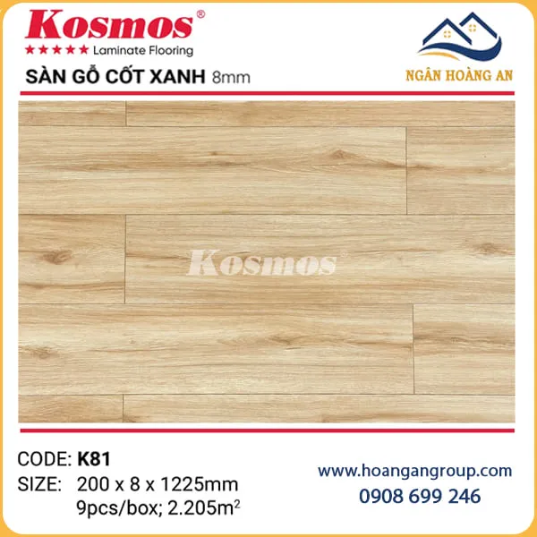 Sàn Gỗ Công Nghiệp Kosmos Cốt Xanh 8mm K81 Sàn Gỗ Công Nghiệp Kosmos Cốt Xanh 8mm K81
