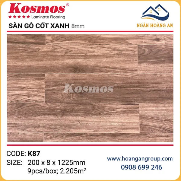 Sàn Gỗ Công Nghiệp Kosmos Cốt Xanh 8mm K87 Sàn Gỗ Công Nghiệp Kosmos Cốt Xanh 8mm K87
