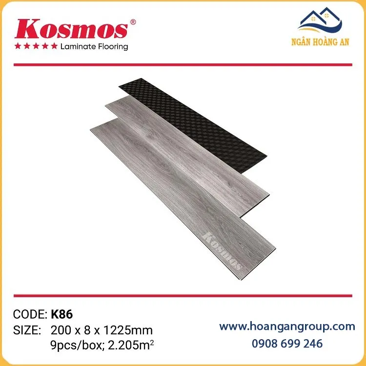 Sàn Gỗ Công Nghiệp Kosmos Có Đế Cao Su 8mm K86 Sàn Gỗ Công Nghiệp Kosmos Có Đế Cao Su 8mm K86