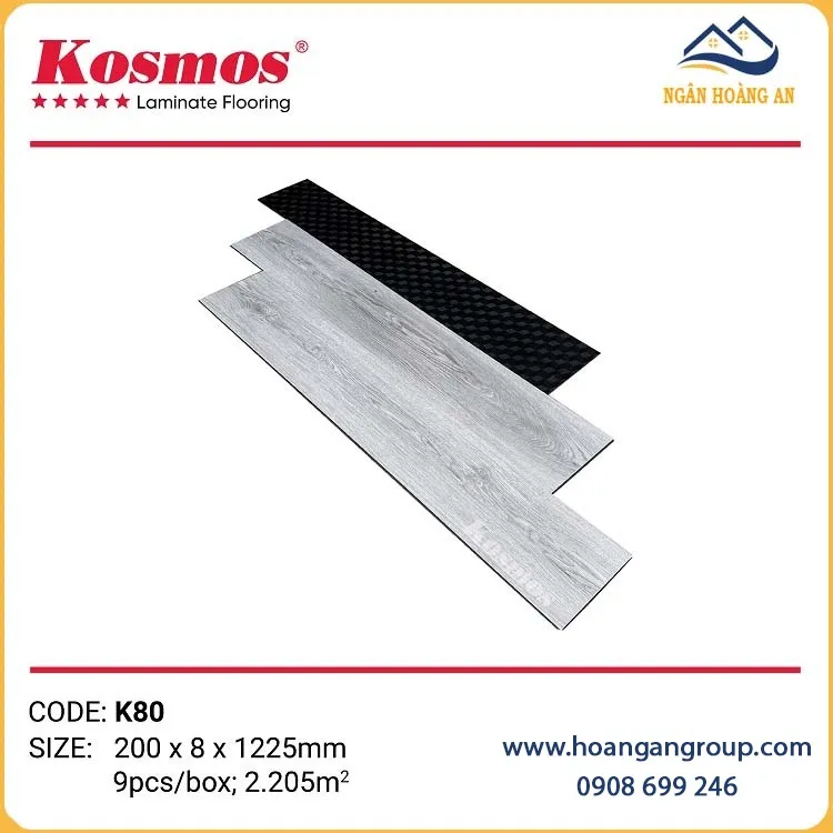 Sàn Gỗ Công Nghiệp Kosmos K80 8mm Đế Cao Su Sàn Gỗ Công Nghiệp Kosmos K80 8mm Đế Cao Su