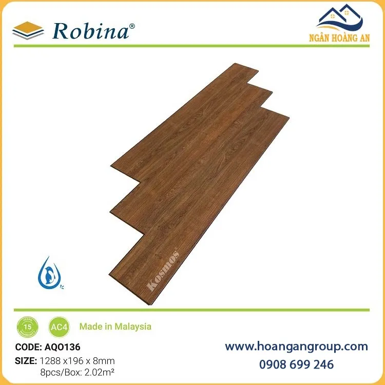 Sàn Gỗ Công Nghiệp Malaysia Robina Aqua AQ0136 8mm