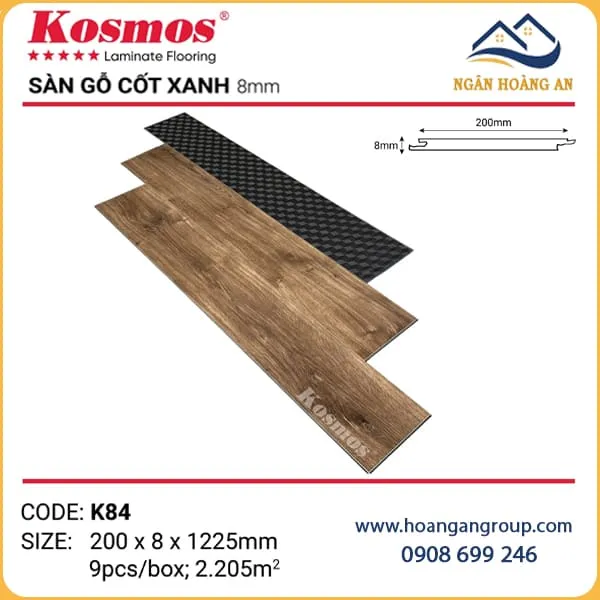 Sàn Gỗ Công Nghiệp Kosmos Cốt Xanh 8mm K84 Sàn Gỗ Công Nghiệp Kosmos Cốt Xanh 8mm K84