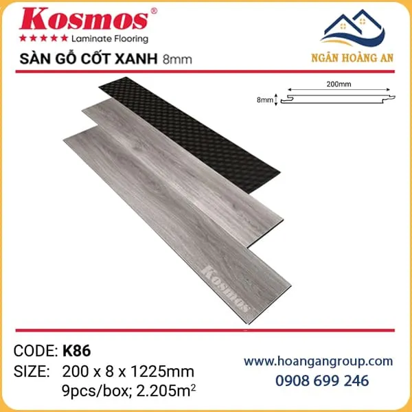 Sàn Gỗ Công Nghiệp Kosmos Cốt Xanh 8mm K86