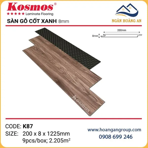Sàn Gỗ Công Nghiệp Kosmos Cốt Xanh 8mm K87 Sàn Gỗ Công Nghiệp Kosmos Cốt Xanh 8mm K87
