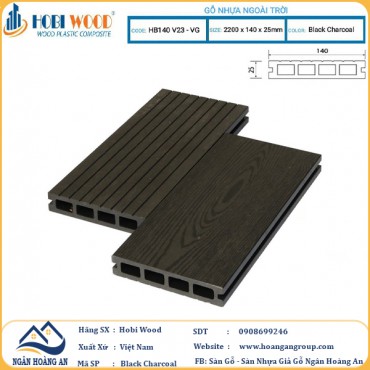 Sàn Gỗ Nhựa Ngoài Trời Hobi Wood Lỗ Vuông HB 140 V25-VG Black Charcoal