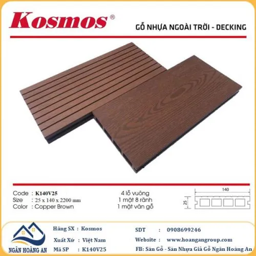 Sàn Gỗ Nhựa Ngoài Trời Kosmos K140V25 Copper Brown