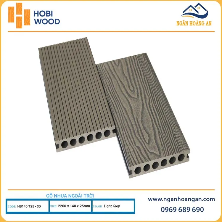 Sàn Gỗ Nhựa Ngoài Trời Hobiwood HB140T25-3D Light Grey Sàn Gỗ Nhựa Ngoài Trời Hobiwood HB140T25-3D Light Grey