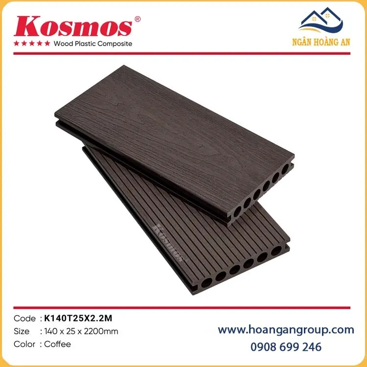 Sàn Gỗ Nhựa Ngoài Trời Lỗ Tròn Kosmos K140T25X2.2M Coffee