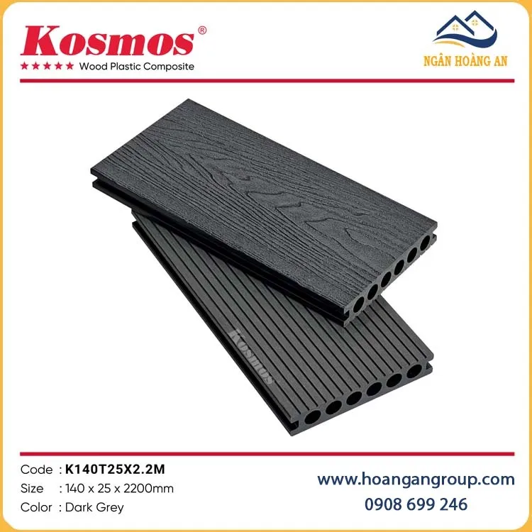 Sàn Gỗ Nhựa Ngoài Trời Lỗ Tròn Kosmos K140T25X2.2M Dark Grey