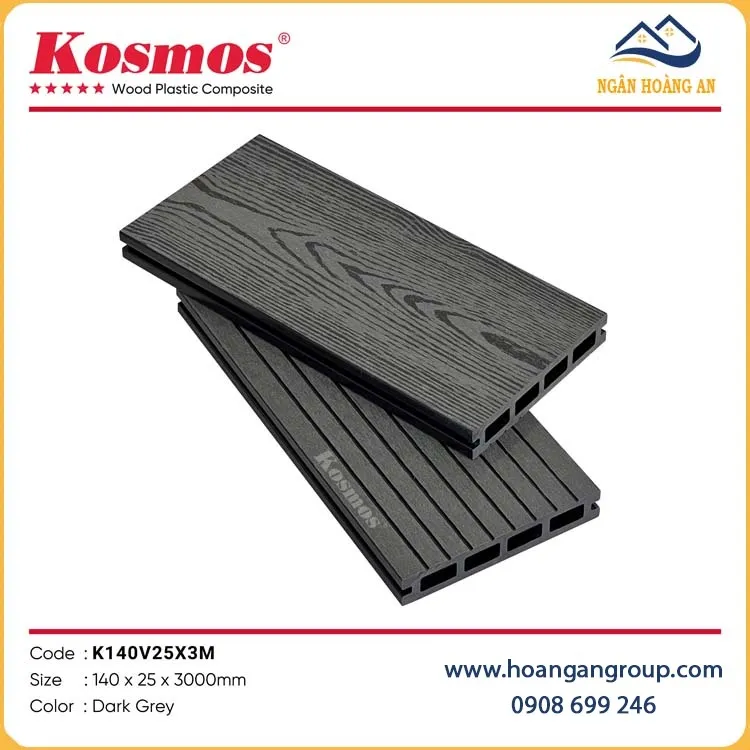 Sàn Gỗ Hồ Bơi Ngoài Trời Kosmos K140V25X2.2M Dark Grey Lỗ Vuông