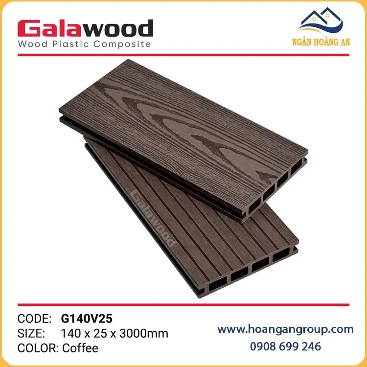 Sàn Sân Vườn Gỗ Nhựa Ngoài Trời Galawood G140V25 Coffee