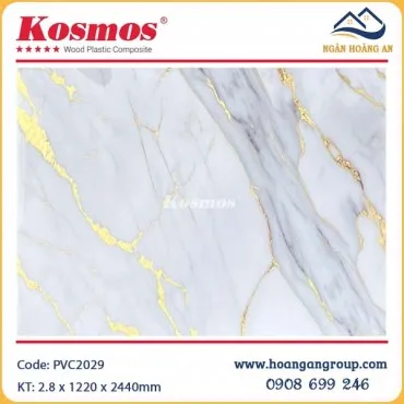 Tấm Nhựa Ốp Tường Giả Vân Đá Kosmos PVC2029 Dát Vàng