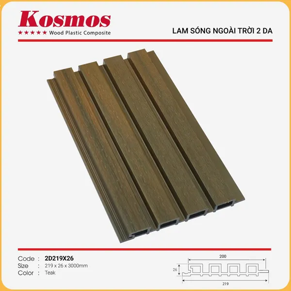 Tấm Ốp Lam Sóng Gỗ Nhựa Ngoài Trời 2Da Kosmos Teak Tại Quận 12 TPHCM