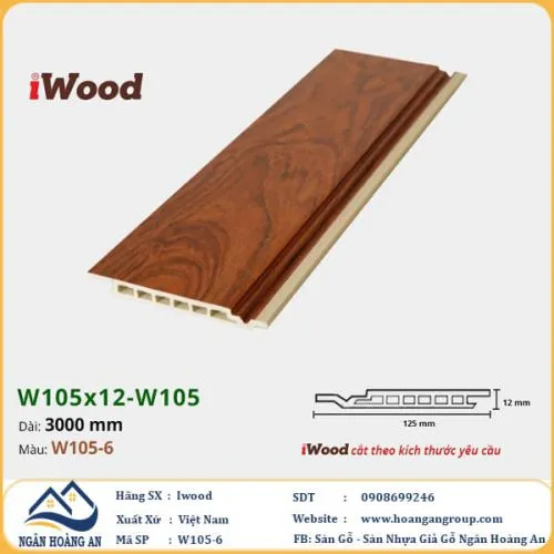 Tấm Ốp Tường Ốp Trần Nano Giả Gỗ Hèm U Iwood W105-6