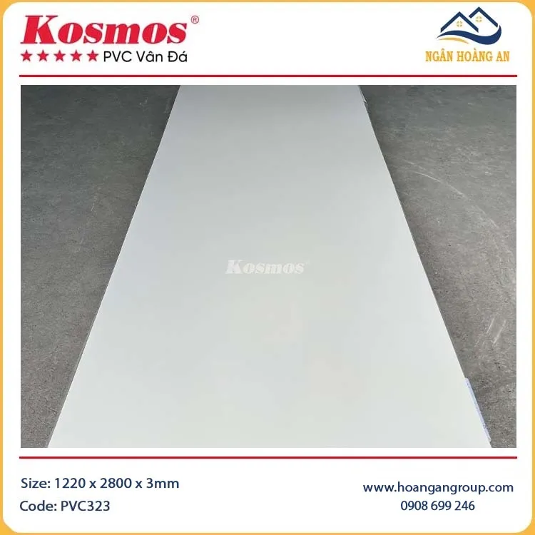 Tấm Nhựa Ốp Tường PVC Giả Đá Kosmos Màu Trắng Trơn PVC323 Tấm Nhựa Ốp Tường PVC Giả Đá Kosmos Màu Trắng Trơn PVC323