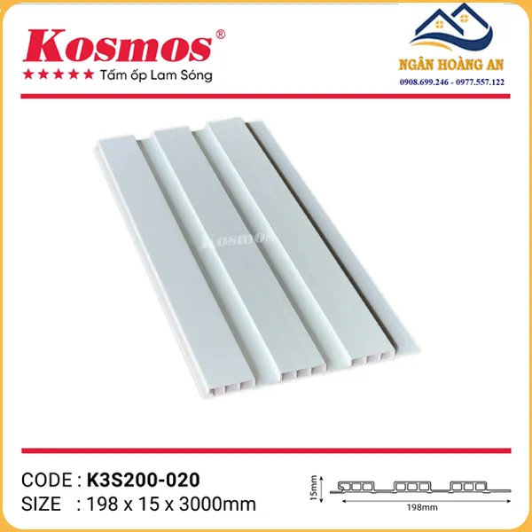 Tấm Nhựa Ốp Tường Lam 3 Sóng Kosmos K3S200-020