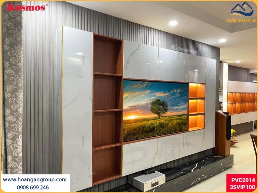 Ốp Tường Nhựa PVC Giả Đá Được Lắp Đặt Thời Thượng Cho Phòng Khách