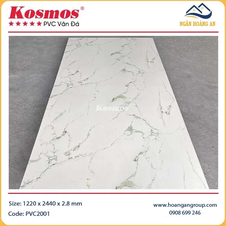 Tấm Ốp PVC Giả Đá Màu Trắng Vân Mây Kosmos PVC2001 Tấm Ốp PVC Giả Đá Màu Trắng Vân Mây Kosmos PVC2001