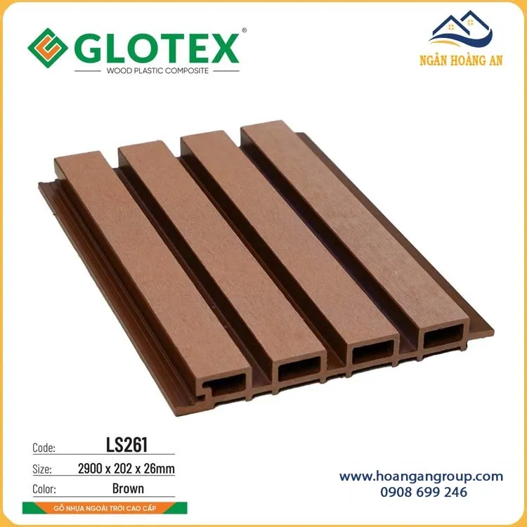Tấm Ốp Lam Sóng Gỗ Nhựa Ngoài Trời Glotex LS261 Brown Tấm Ốp Lam Sóng Gỗ Nhựa Ngoài Trời Glotex LS261 Brown