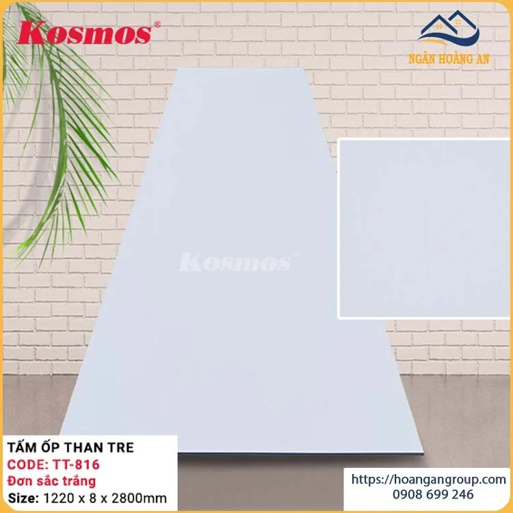 Tấm Ốp Tường Than Tre Đơn Sắc Trắng Kosmos TT-816