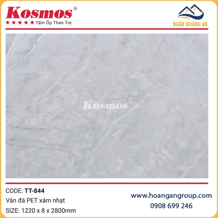 Ốp Tường Than Tre Kosmos TT-844 Vân Đá PET Xám Nhạt