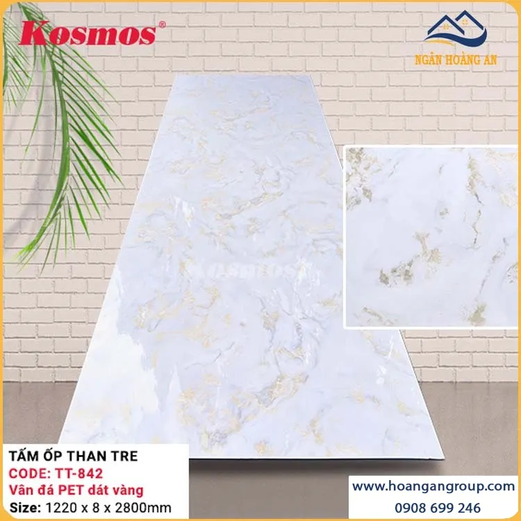 Ốp Tường Than Tre Vân Đá PET Dát Vàng Kosmos TT-842