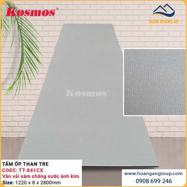 Tấm Ốp Than Tre Vân Vải Xám Ánh Kim Kosmos TT-841CX Tấm Ốp Than Tre Vân Vải Xám Ánh Kim Kosmos TT-841CX
