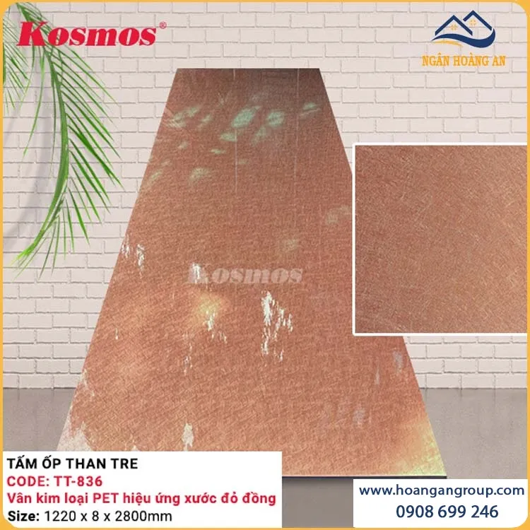 Tấm Ốp Sợi Than Tre Kosmos Vân Kim Loại PET Xước Đỏ Hồng TT-836