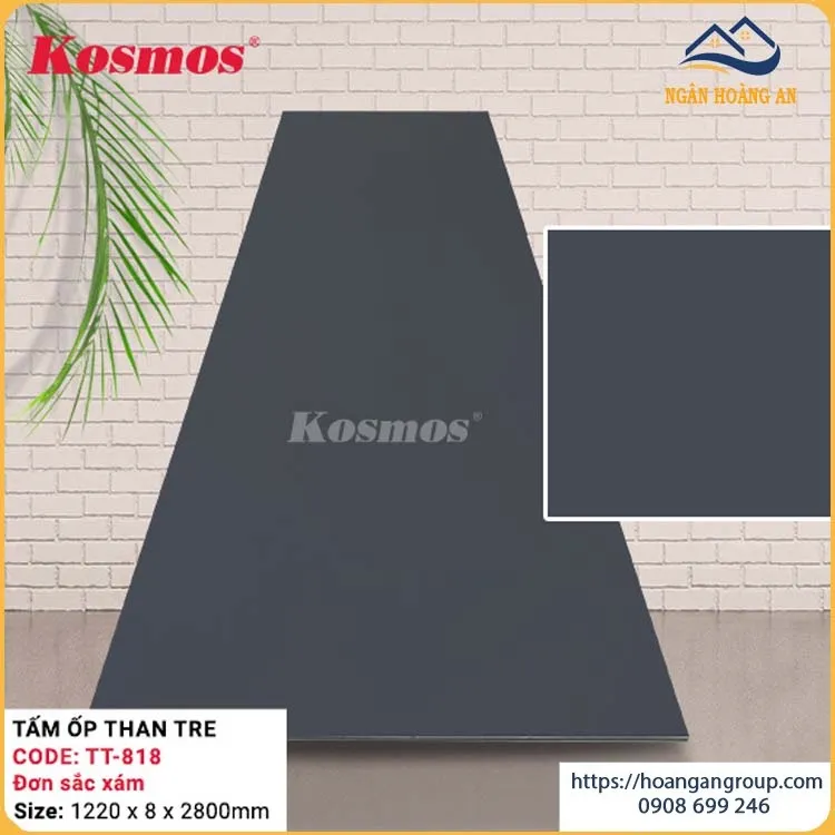 Ốp Tường Tấm Ốp Than Tre Đơn Sắc Xám Kosmos TT-818