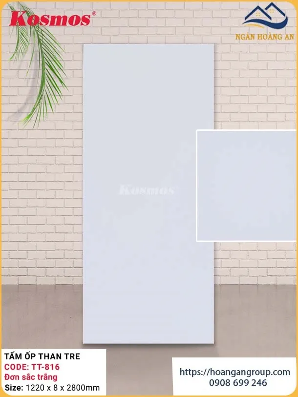 Tấm Ốp Tường Than Tre Đơn Sắc Trắng Kosmos TT-816
