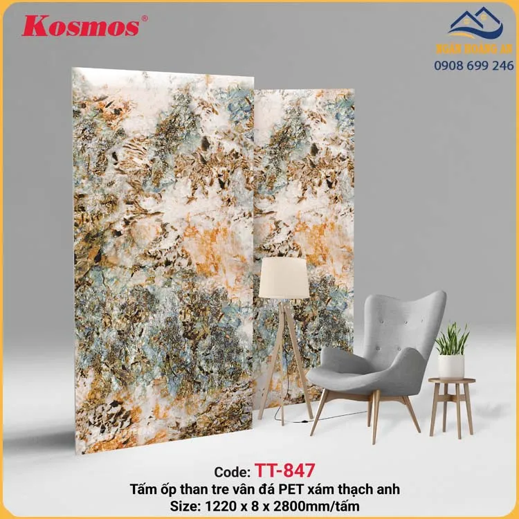 Tấm Ốp Than Tre Vân Đá PET Cẩm Thạch Kosmos TT-847