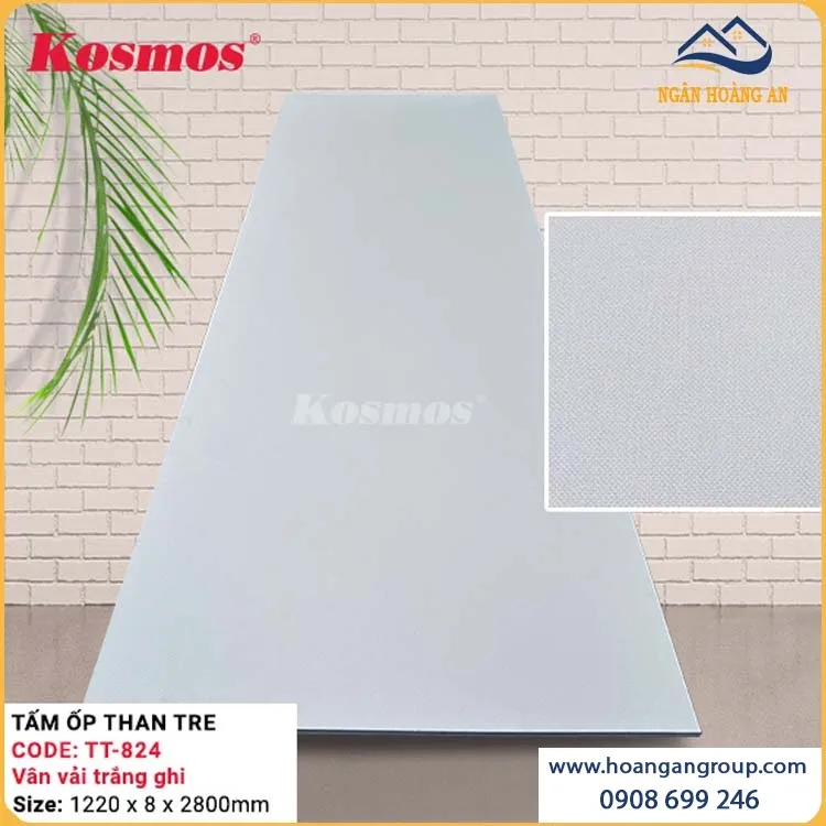 Ốp Tường Tấm Ốp Than Tre Vân Vải Trắng Ghi Kosmos TT-824