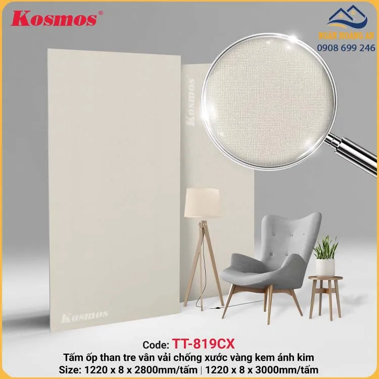 Tấm Ốp Than Tre Vân Vải Vàng Ánh Kim Kosmos TT-819CX Tấm Ốp Than Tre Vân Vải Vàng Ánh Kim Kosmos TT-819CX