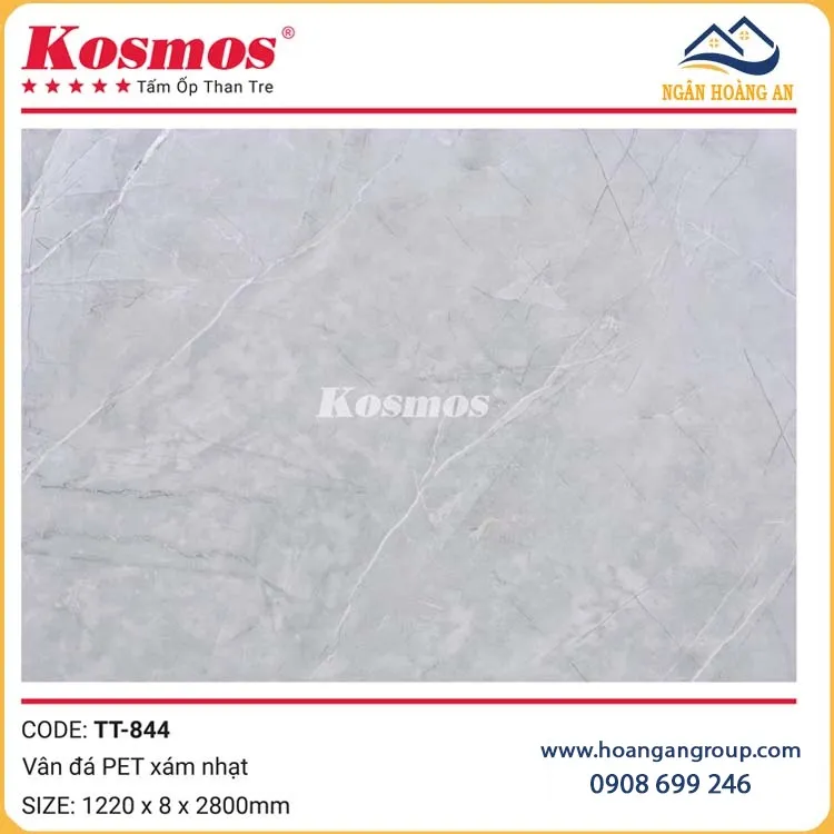 Ốp Tường Than Tre Kosmos TT-844 Vân Đá PET Xám Nhạt
