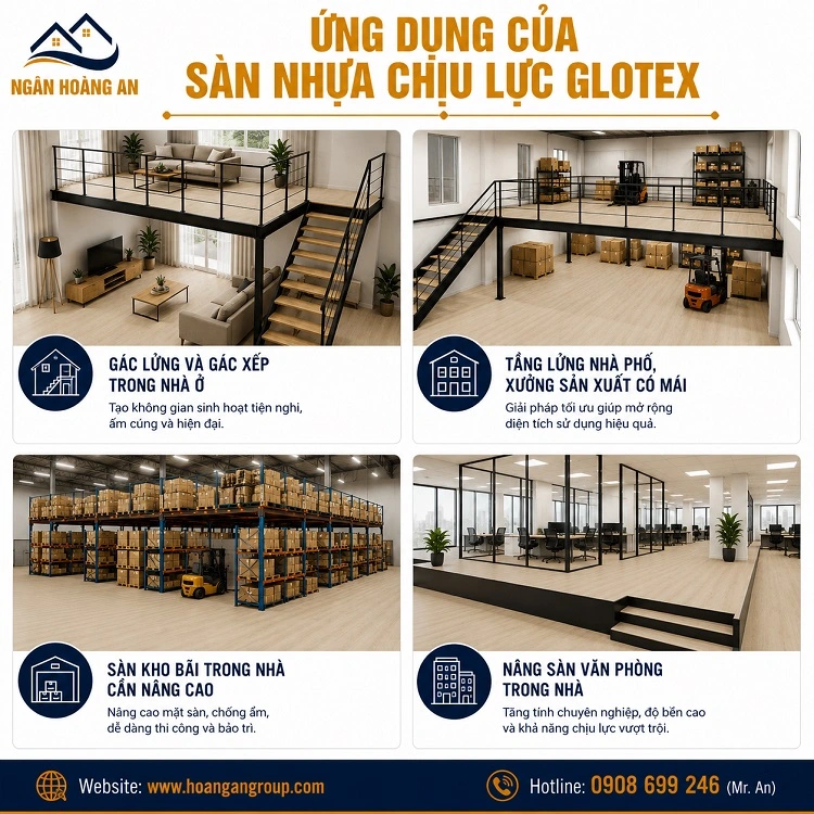 Ứng Dụng Của Sàn Nhựa Chịu Lực Gác Lửng Glotex 3LPF03 Ứng Dụng Của Sàn Nhựa Chịu Lực Gác Lửng Glotex 3LPF03